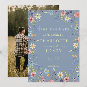Rustic Simple Dusty Blue Foto Wedding Save The Date