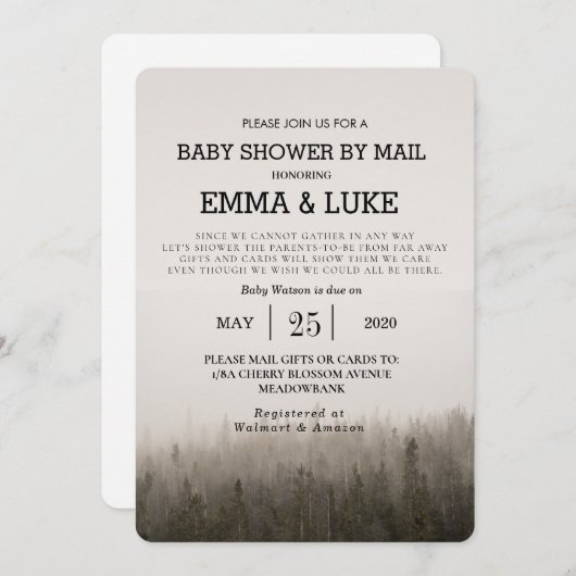 Rustic Simple Forest Misty Landscape Babydusche Einladung (Vorne/Hinten)