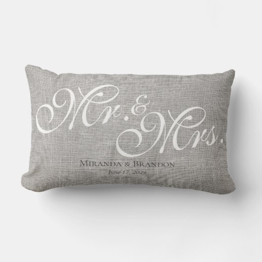 Rustic Simple Modern Mr. and Mrs. Gift Gray Lendenkissen (Vorderseite)