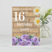 Rustic sixteen Birthday Invitatio String Wood Einladung (Stehend Vorderseite)