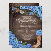 Rustic Sky Blue Country Charra Boots Quinceañera Einladung (Vorne/Hinten)