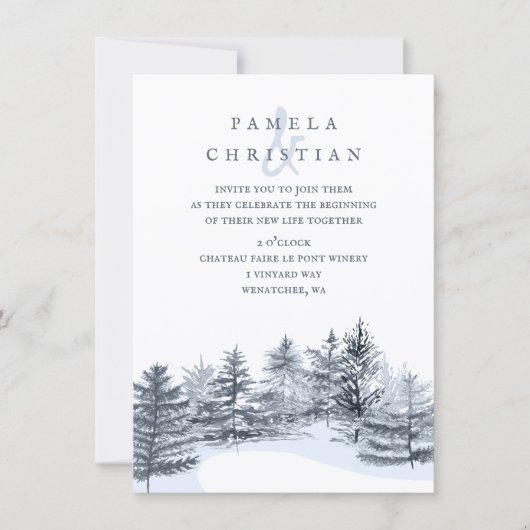 Rustic, Slate Gray Pine Trees Forest Wedding Einladung (Vorderseite)