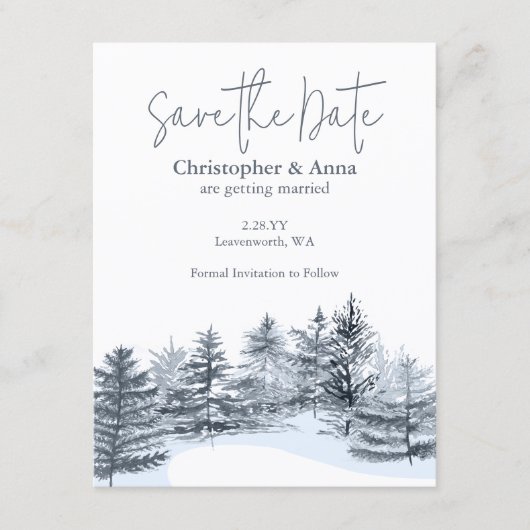 Rustic Slate Gray Pine Trees Wedding Save the Date Hinweiskarte (Vorderseite)