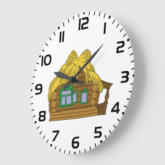 Rustic Slavic Log House Traditional Thatched Roof Große Wanduhr (Winkel)