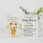 Rustic Sloth Baby Dusche Einladung (Stehend Vorderseite)