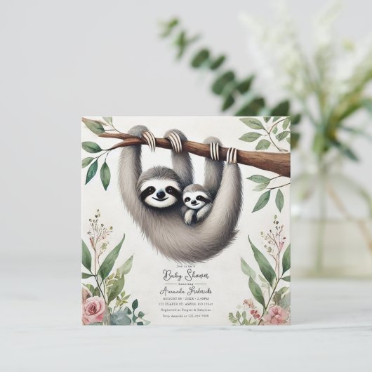 Rustic Sloth Baby Dusche Einladung (Stehend Vorderseite)