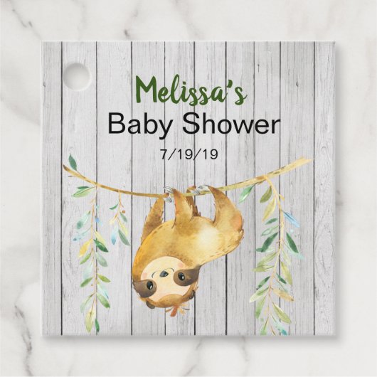 Rustic Sloth Baby Dusche Geschenkanhänger (Vorderseite)
