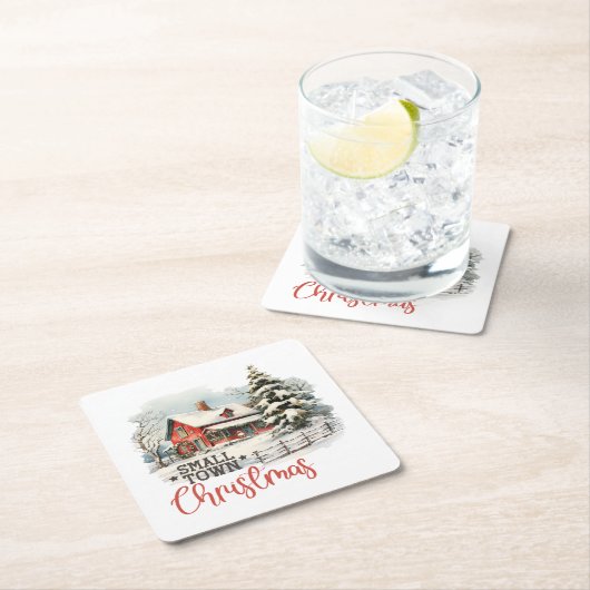 Rustic Small Town Christmas Farmhouse Rechteckiger Pappuntersetzer (Vor Ort)