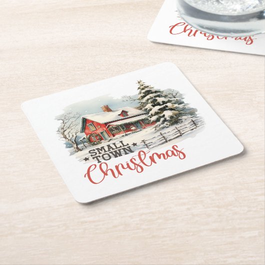 Rustic Small Town Christmas Farmhouse Rechteckiger Pappuntersetzer (angewinkelt)