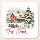 Rustic Small Town Christmas Farmhouse Rechteckiger Pappuntersetzer (Vorderseite)