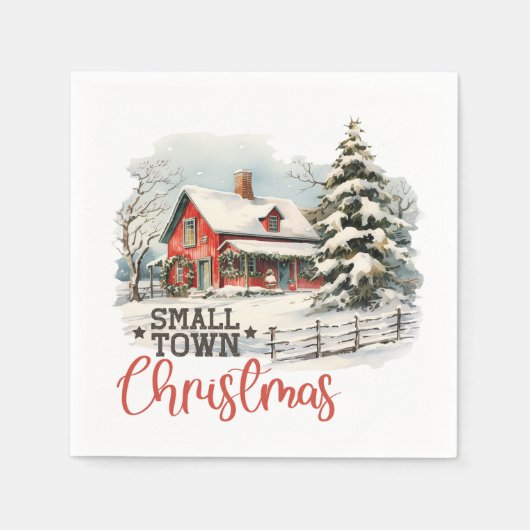 Rustic Small Town Christmas Farmhouse Serviette (Vorderseite)