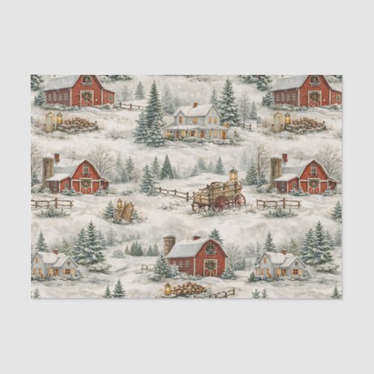 Rustic Snow Covered Farmhouse Winter Pattern Seidenpapier (Vorderseite)