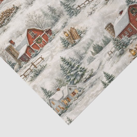 Rustic Snow Covered Farmhouse Winter Pattern Seidenpapier (Ausschnitt)