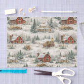 Rustic Snow Covered Farmhouse Winter Pattern Seidenpapier (Handwerk)