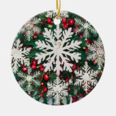 Rustic Snowflake Silhouettes Ceramic Circle Keramik Ornament (Vorne)