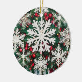 Rustic Snowflake Silhouettes Ceramic Circle Keramik Ornament (Links)