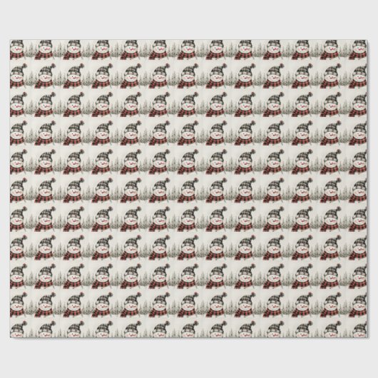 Rustic Snowman Plaid Christmas Personalized  Geschenkpapier (Flach)