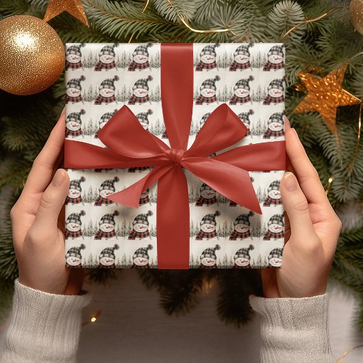 Rustic Snowman Plaid Christmas Personalized Geschenkpapier