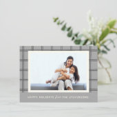 Rustic Soft Gray Kariertes Custom Foto Weihnachten (Stehend Vorderseite)