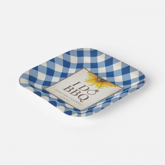 Rustic Sonnenblume Blue Gingham I Do GRILLEN Pappteller (Gewinkelt)