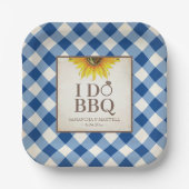 Rustic Sonnenblume Blue Gingham I Do GRILLEN Pappteller (Vorderseite)