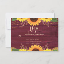Rustic Sonnenblume Burgundy Gold Lace Wedding RSVP