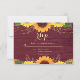 Rustic Sonnenblume Burgundy Gold Lace Wedding RSVP