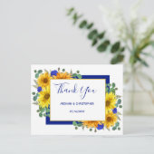Rustic Sonnenblume Chic Blue Rose Hochzeit Vielen Postkarte (Stehend Vorderseite)