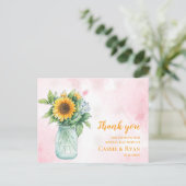 Rustic Sonnenblume Mason Jar Wedding Vielen Dank Postkarte (Stehend Vorderseite)