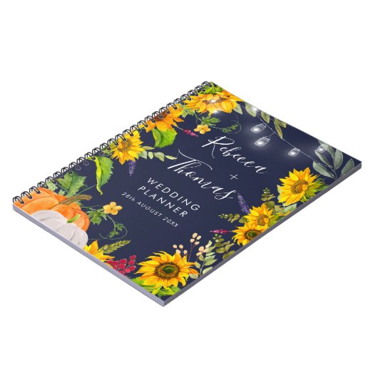 Rustic Sonnenblume Pumpkin Blue Wedding Planner Notizblock (Linke Seite)