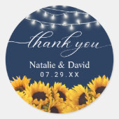 Rustic Sonnenblume Wedding Navy Blue Vielen Dank Runder Aufkleber (Vorderseite)