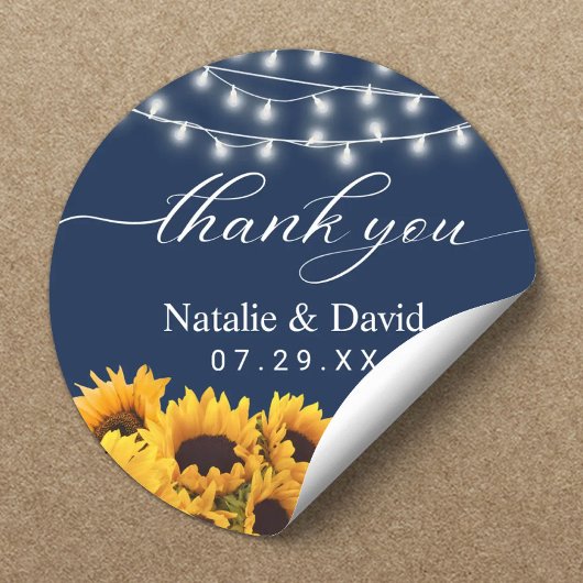 Rustic Sonnenblume Wedding Navy Blue Vielen Dank Runder Aufkleber