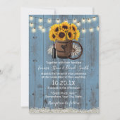 Rustic Sonnenblume Wein Barrel Dusty Blue Wedding Einladung (Vorderseite)