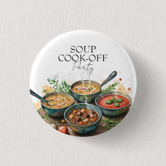 Rustic Soup Cook-Off Potluck Party Watercolor Button (Vorderseite)