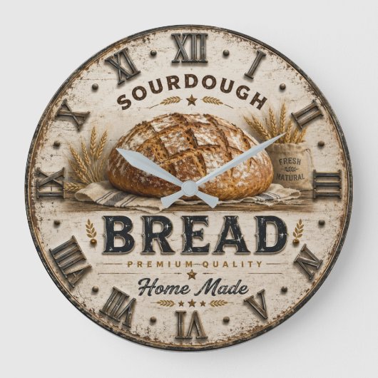 Rustic Sourdough Bread Kitchen Artisan Bakery Große Wanduhr (Vorderseite)