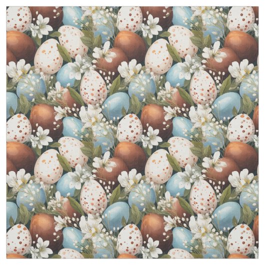 Rustic Speckled Easter Eggs & Spring Flowers Stoff (Muster)