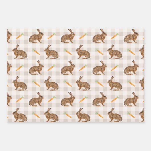 Rustic Spring Hares And Carrots Beige Pattern Geschenkpapier Set (Vorderseite 2)