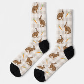 Rustic Spring Rabbits And Carrots Beige Gingham Socken (Linkes Detail)
