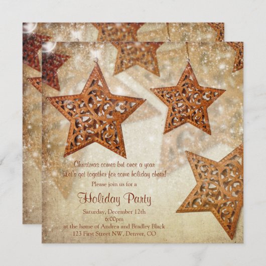 Rustic Star Tree Ornamente Weihnachts-Party Einladung (Vorne/Hinten)