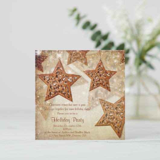 Rustic Star Tree Ornamente Weihnachts-Party Einladung (Stehend Vorderseite)