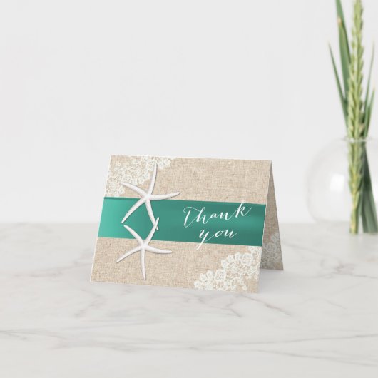 Rustic Starfish Aquamarin Ribbon Vintag Danke (Vorderseite)