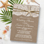 Rustic Starfish Beach Wedding Shower Invitations Einladung<br><div class="desc">These rustic starfish beach wedding shower invitations will make the perfect announcement for any marriage by the sea! The design features a lovely rustic burlap effect background with a romantic vintage white lace effect trim finished with a stunning starfish and twine. These invitations can be personalized for your special occasion...</div>