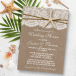 Rustic Starfish Beach Wedding Shower Invitations Einladung<br><div class="desc">These rustic starfish beach wedding shower invitations will make the perfect announcement for any marriage by the sea! The design features a lovely rustic burlap effect background with a romantic vintage white lace effect trim finished with a stunning starfish and twine. These invitations can be personalized for your special occasion...</div>