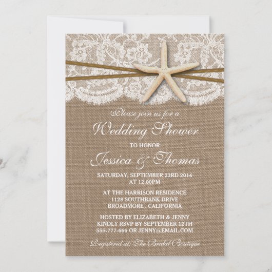 Rustic Starfish Beach Wedding Shower Invitations Einladung (Vorderseite)