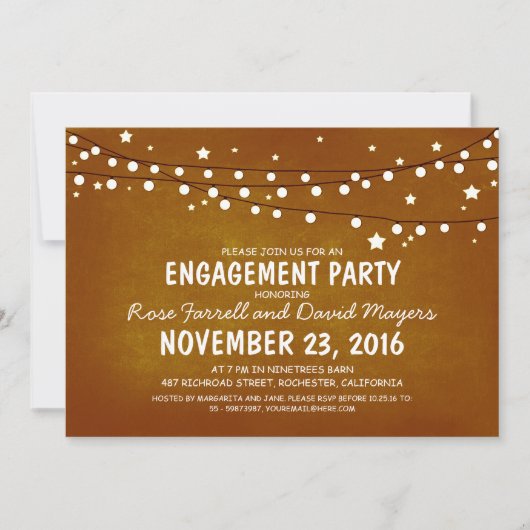 Rustic Starry Night Lights ENGAGEMENT PARTY Einladung (Vorderseite)