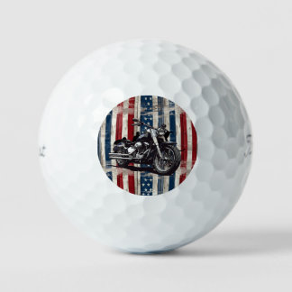 Rustic Stars and Stripes Motorcycle Golf Balls Golfball