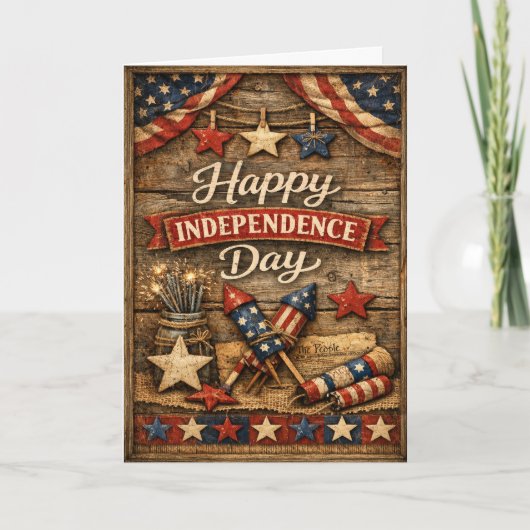 Rustic Stars Stripes Independence Day Feiertagskarte (Vorderseite)
