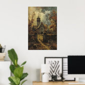 Rustic Stone Gothic Church Art, Vintage Autumn Poster (Heimbüro)