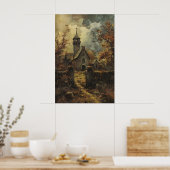 Rustic Stone Gothic Church Art, Vintage Autumn Poster (Küche)