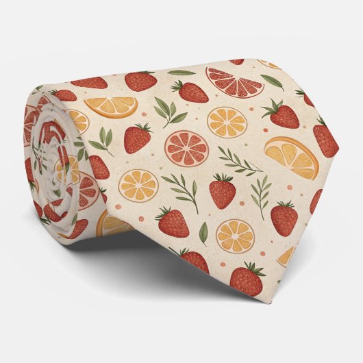 Rustic Strawberry & Citrus Earthy Pattern (2) Krawatte (Gerollt)